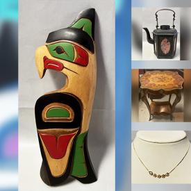 MaxSold Auction: This online auction includes 14k gold jewelry, vintage 925 silver jewelry, costume rings, vintage watches, antique teapots, Asian decor, Wedgwood, Aynsley, MCM Murano glass, vintage Indigenous artwork, framed paintings, antique marquetry table and more!